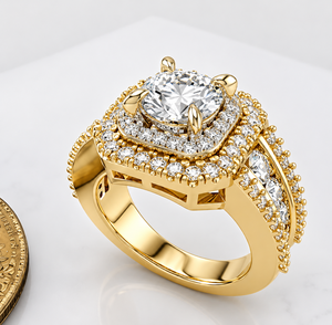 Bague de Mariage pour Homme en Diamant de Laboratoire – Bague de Fiançailles Halo Coussin en Or, Ensemble de Bagues de Mariage de Luxe pour Femme - Product Image 1