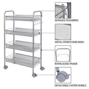 Carrello portaoggetti rimovibile a 4 livelli, colore argento, modello RT con rete a nido d'ape - Product Image 4