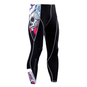 Men's Black Full Length Compression Pants Skull Print Quick Dry Sporty Fit Lightweight Spandex Polyester Elastic Waist - Product Image 6