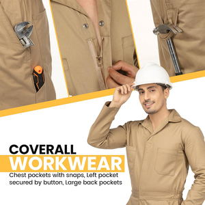 Combinaison de travail en coton kaki pour homme, décontractée, à manches longues, couleur unie, uniforme d'automne - Product Image 4