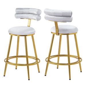 Juego de 2 Taburetes de Bar Modernos de Terciopelo Gris Claro de 27.65 Pulgadas, con Estructura de Hierro, Respaldo Acolchado Suave y Reposapiés - Product Image 4
