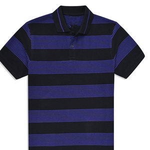 Polo de Punto Personalizado para Hombre, Negro con Rayas Moradas, Manga Corta, Cuello en Contraste, Fabricante OEM Premium - Product Image 3