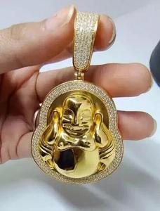 Colgante con Rostro de Buda Sonriente, Chapado en Oro, Plata, Moissanita, Joyería Religiosa Hip Hop, Microincrustaciones, Regalo Unisex - Product Image 5