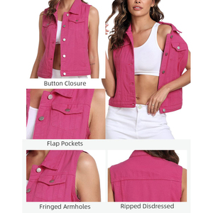 Gilet en jean respirant et élégant pour femme – Sans manches, tendance streetwear, coupe classique ajustée, tenue décontractée - Product Image 3