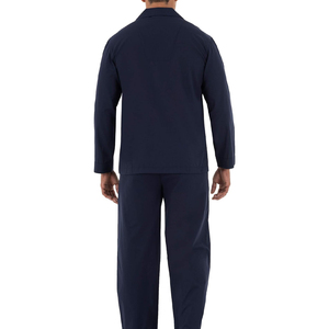 <b>Men's</b> Navy Blue Long Sleeve Cotton <b>Pajama</b> <b>Set</b> Casual Sleepwear Full Length Knitted Solid Color Autumn Wear - Product Image 2