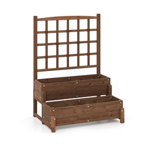 Bac à fleurs surélevé avec treillis, jardinière en bois à 2 niveaux avec trous de drainage pour fleurs et plantes vertes - Product Image 3