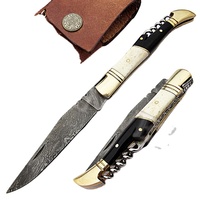 Couteau de poche pliant en acier Damas de haute qualité, de qualité industrielle, multifonctionnel, avec manche en os de chameau et cor de buffle, 58-60HRC