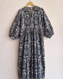 Floral Embroidered Woven Cotton Maxi Women Women's Loose Boho Wrap Tie Neck <b>Three</b> Quarter Sleeve Asymmetrical Hem Summer Casual - Product Image 3