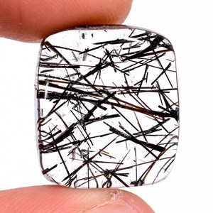 Natural <b>Black</b> Rutilated Quartz Cabochon <b>Polished</b> Loose Gemstone Oval Shape High Quality Designer Stone For Jewelry Making Rings - Product Image 5