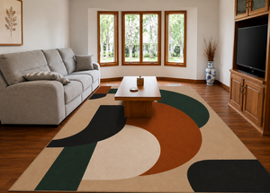 Tapis en laine abstrait scandinave, tissé à la main, géométrique, tapis contemporain de designer pour salon - Product Image 2