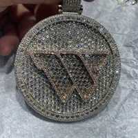 Colgante con Logotipo Cultivado en Laboratorio, Diamante VVS1, 2 Pulgadas, Plata 925, Oro Sólido 14K, Bañado en Rodio, Engaste Pavé, Estilo Hip Hop para Hombre