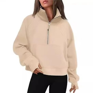Wine <b>Red</b> Half Zip Pullover Hoodie <b>Women</b> Standing Collar <b>Sweatshirt</b> with Pockets Regular Fit for Spring Autumn - Product Image 4