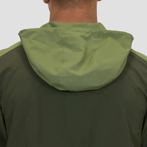 Chándal unisex verde con bloques de color, impermeable, 2 en 1, con cremallera completa, deportivo, transpirable, 100% nailon, para otoño, con detalles laterales. - Product Image 4