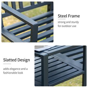 Panca da Giardino in Metallo con Foro per Ombrellone e Braccioli, Arredo Esterno per Patio, Veranda, Cortile e Impianti Sportivi - Product Image 6