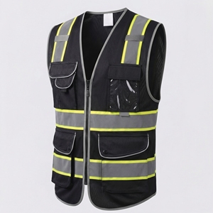 Gilet de sécurité haute visibilité imperméable noir |   Gilet de travail réfléchissant auto-adhésif |   Vêtements de sécurité en polyester sur mesure OEM - Product Image 4