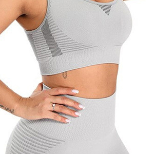 Women Yoga Set Solid Color Racerback <b>Crop</b> <b>Top</b> High Waist Full Length Leggings Seamless 2 Piece Set Breathable <b>Mesh</b> Design - Product Image 3