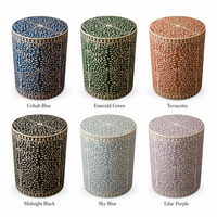 Boîte de rangement cylindrique artisanale avec incrustation bleue, décoration d'intérieur, organisateur, vente en gros, OEM, ODM, sur mesure