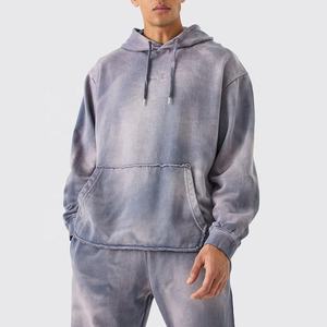 Survêtement unisexe ample 2-en-1 en coton 100% uni, style vintage, délavé à l'acide, effet usé et décoloré par le soleil, avec sweat à capuche - Product Image 6