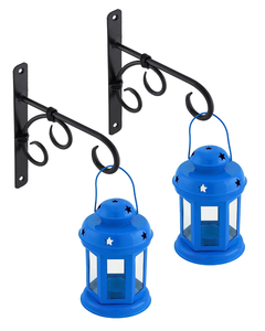 Blue Metal Hanging <b>Lanterns</b> with Star Cutout Design Glass Handles Decorative Tealight <b>Candle</b> Holders <b>for</b> Indoor <b>Outdoor</b> Home Gar - Product Image 2