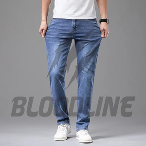 BLOODLINE Men's <b>Straight</b> Leg Denim Jeans Mid Waist Cotton Casual Autumn Wear Solid Color Stonewashed Regular Fit Woven Fabric - Product Image 2