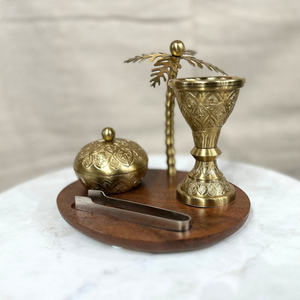 Encens Bakhoor artisanal de luxe en métal, design palmier, base en bois écologique, aromatique, pour table, maison, bureau, restaurant - Product Image 2