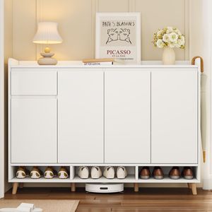 Mobiletto Portascarpe Contemporaneo di Tendenza con Ripiani Regolabili e Gambe in Legno Massello, Organizzatore Minimalista per la Casa - Product Image 2