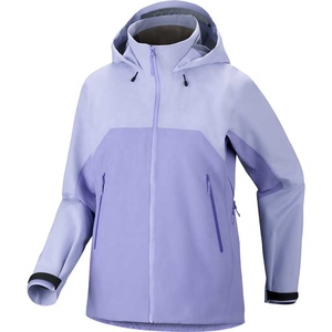 Chaqueta Impermeable con Capucha y Bloques de Color para Mujer, Chaqueta Deportiva de Invierno con Cuello Alto y Cremallera - Product Image 1