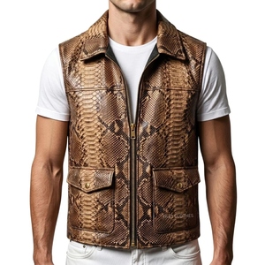 Custom Genuine Python Snake <b>Leather</b> <b>Vest</b> <b>Men's</b> Luxury Exotic <b>Leather</b> Zip Up Hunting Safari Fashion Waistcoat OEM - Product Image 4