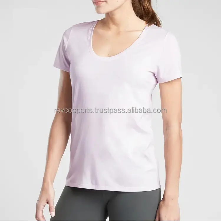 Diseño personalizado de calidad superior de las mujeres ropa deportiva profundo cuello redondo camisas gimnasio Fitness algodón camisetas para niñas