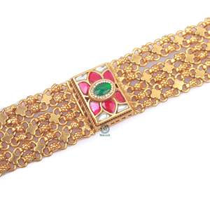 Vintage Gold Plated Horn Charm Bracelet with Pearl and Diamond for Wedding and Party - Product Image 4