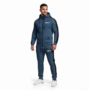 Ensemble de survêtement respirant pour homme Hawk Eye Sports, sweat à capuche en molleton fin 300g, coupe ajustée, avec fermeture boutonnée sur toute la longueur - Product Image 1