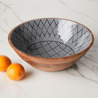 Bol en bois indien Meenakari fait à la main, décoratif, émaillé jaune, pour table à manger