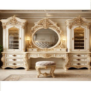 Tocador de Estilo Francés Clásico con Armarios Laterales, Tocador de Madera Tallada a Mano, Juego de Tocador de Lujo para Dormitorio, Australia - Product Image 1