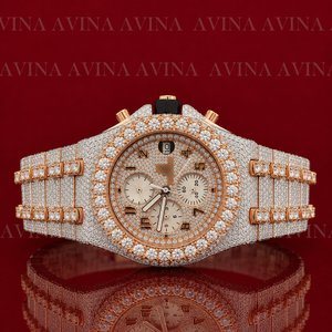 Luxury Iced Out Rose Gold <b>Chronograph</b> Watch for Men Full Diamond Hip Hop Stainless Steel Quartz Wristwatch Custom Logo - Product Image 2