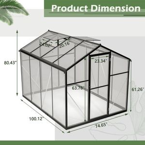 Invernadero de Jardín de Policarbonato de 6x8 Pies de Fácil Montaje con Estructura Grande de Aluminio para Exteriores con Ventilación en el Techo, Color Verde - Product Image 4
