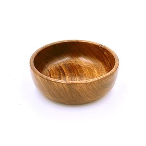 Ensemble de bols à salade ronds en bois d'acacia sculpté à la main, bols individuels, passent au lave-vaisselle, vaisselle pour servir les fruits - Product Image 2