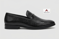 Mocassins noirs texturés de qualité supérieure à semelle plate et bout carré, chaussures de ville élégantes pour le bureau et les événements formels