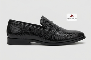 Premium Textured Black Slip-On Loafers with <b>Flat</b> <b>Sole</b> and Square Toe, Elegant Office Dress <b>Shoes</b> for Business, Formal Events - Product Image 3