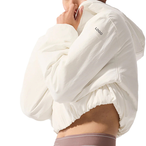 Premium Custom Cropped Mountain Peak Full Zip Hoodie Women Puffer Style <b>Fleece</b> <b>Jacket</b> OEM Private Label Zip Hoodie Supplier - Product Image 4