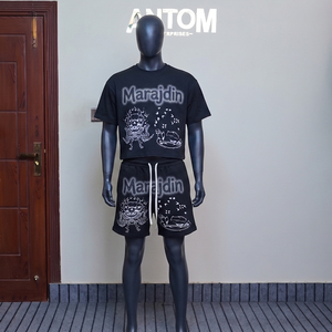 เสื้อยืดแขนสั้นพิมพ์ลายคอกลมผ้าโพลีเอสเตอร์/ผ้าฝ้ายสำหรับผู้ชายสไตล์วินเทจระบายอากาศได้ดีแฟชั่นฤดูร้อนสไตล์เกาหลีสปอร์ตสองชิ้น - Product Image 2