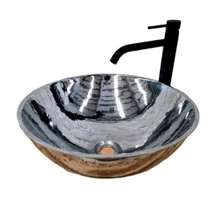 Silver Brass Metal Sink Single Bowl Rounded Kitchen Wash Basin Wash And Utensils Washer Sink Outer Mosaic Designer Sink