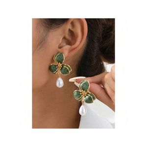 1 paio di adorabili orecchini a goccia con perle floreali in stile marino per donna - Product Image 5