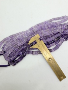 Perles de pierres précieuses en améthyste en forme de pneu Heishi, 7-8 mm, brin de 16 pouces, certifiées par un tiers, Rajasthan, modèle LG48, fabricant - Product Image 5