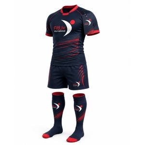 Conjunto de Uniforme de Rugby para Hombre FitLiv International, Jersey, Pantalones Cortos y Calcetines Sublimados en Rojo Marino, Ropa Deportiva Transpirable de Poliéster para Adultos - Product Image 2
