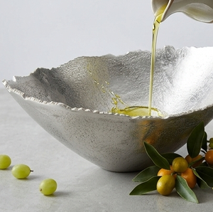 Antique Design Metal Centerpiece Oval Shape <b>Bowl</b> With Sculpted Edges Decorative Antique Modern <b>Silver</b> Color Finished <b>Bowl</b> - Product Image 4