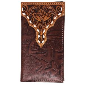 Portefeuille long unisexe vintage bohème en cuir de vache véritable, fait main, avec fermeture à pression, protection RFID et motif sculpté en Inde - Product Image 2