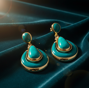 ต่างหูรูปหยดน้ำสีเทอร์ควอยซ์ |   เงินแท้ 925 ชุบทอง 18K |   ต่างหูแบบห้อยขนาด 5 นิ้ว 15 กรัม |   ของขวัญชุดแต่งงานสำหรับเธอ - Product Image 5