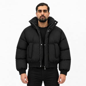 Veste matelassée à capuche noire pour homme, respirante, coupe-vent, fermeture éclair, rembourrage épais en polyester, décontractée, hiver, coupe régulière, 220g - Product Image 1