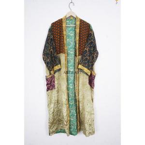 Women's 100% Silk V-neck Drawstring Full Length <b>Kimono</b> Robe for Bridal <b>Beach</b> Cover Indian & Japanese Design Soft & Breathable - Product Image 5