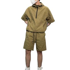 Custom Polyester/Cotton Casual Solid Tracksuit Wind Breaker Zip-Up Hoodie <b>Shorts</b> Set for Men - Product Image 2
